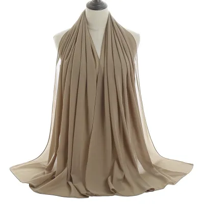 Summer Solid Color Women Pearl Chiffon Bubble Scarf
