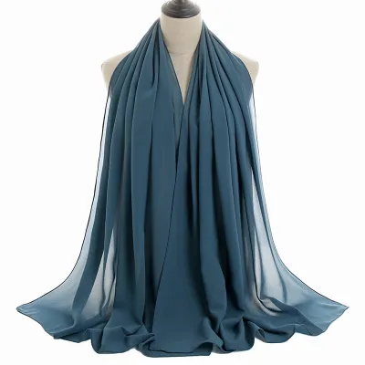 Summer Solid Color Women Pearl Chiffon Bubble Scarf
