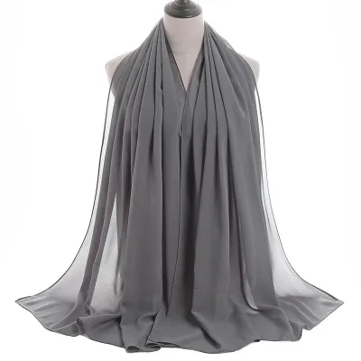 Summer Solid Color Women Pearl Chiffon Bubble Scarf