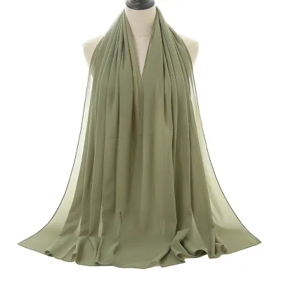 Summer Solid Color Women Pearl Chiffon Bubble Scarf