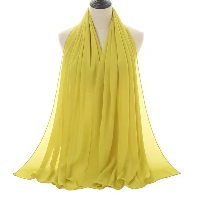 Summer Solid Color Women Pearl Chiffon Bubble Scarf