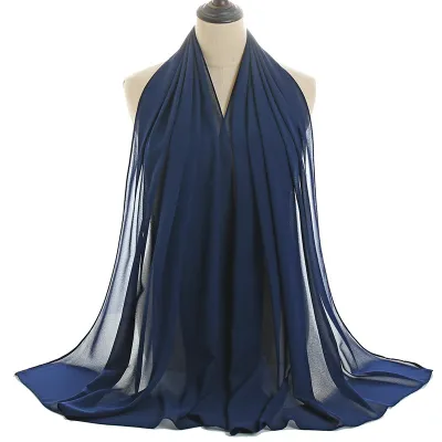 Summer Solid Color Women Pearl Chiffon Bubble Scarf