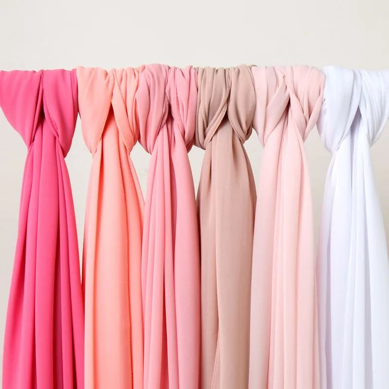 Summer Solid Color Women Pearl Chiffon Bubble Scarf