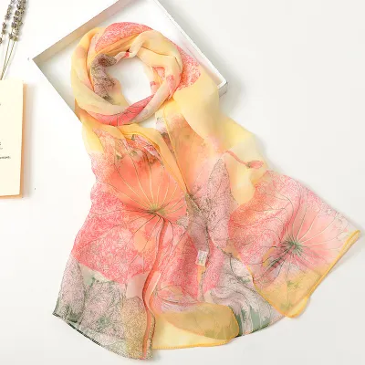 Summer Sunscreen Easide Beach Soft Plum Blossom Print Chiffon Scarf 160x50cm