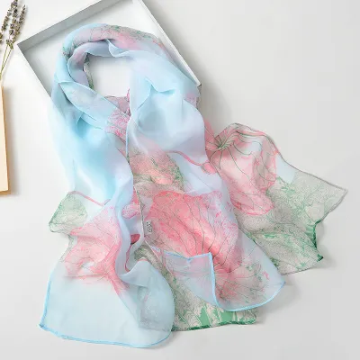 Summer Sunscreen Easide Beach Soft Plum Blossom Print Chiffon Scarf 160x50cm