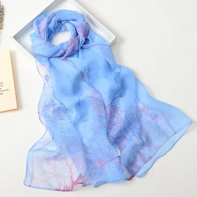 Summer Sunscreen Easide Beach Soft Plum Blossom Print Chiffon Scarf 160x50cm