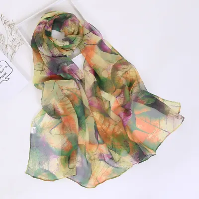 Summer Sunscreen Easide Beach Soft Plum Blossom Print Chiffon Scarf 160x50cm