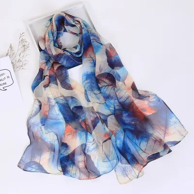 Summer Sunscreen Easide Beach Soft Plum Blossom Print Chiffon Scarf 160x50cm