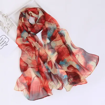 Summer Sunscreen Easide Beach Soft Plum Blossom Print Chiffon Scarf 160x50cm