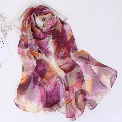 Summer Sunscreen Easide Beach Soft Plum Blossom Print Chiffon Scarf 160x50cm