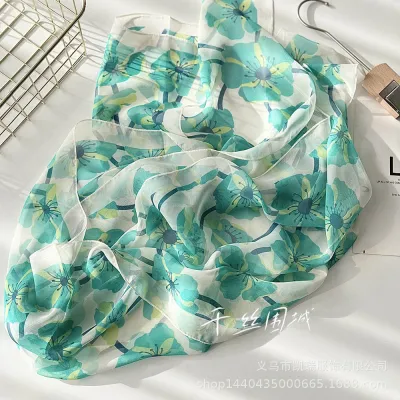 Summer Sunscreen Easide Beach Soft Plum Blossom Print Chiffon Scarf 160x50cm