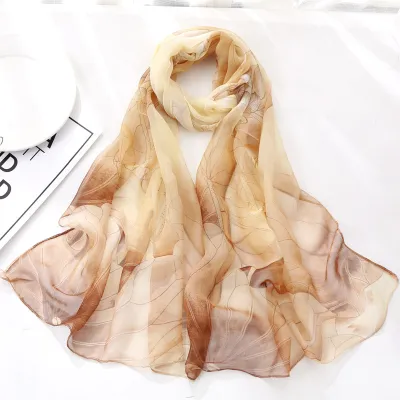 Summer Sunscreen Easide Beach Soft Plum Blossom Print Chiffon Scarf 160x50cm