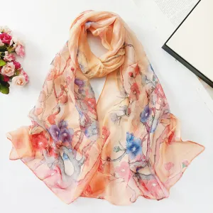 Summer Sunscreen Easide Beach Soft Plum Blossom Print Chiffon Scarf 160x50cm