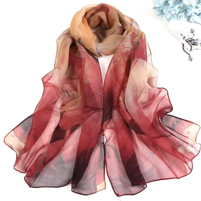 Summer Lotus Print Sunscreen Chiffon Scarf