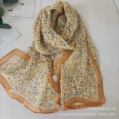 Summer Lotus Print Sunscreen Chiffon Scarf