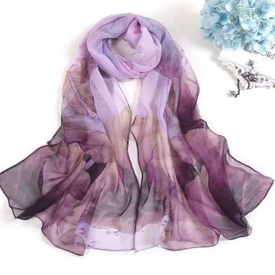 Summer Lotus Print Sunscreen Chiffon Scarf