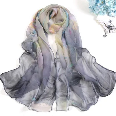 Summer Lotus Print Sunscreen Chiffon Scarf