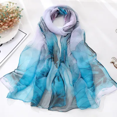 Summer Lotus Print Sunscreen Chiffon Scarf