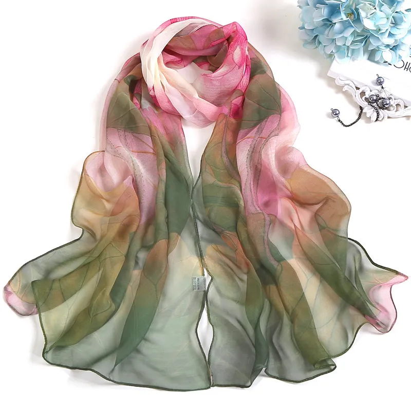 Summer Lotus Print Sunscreen Chiffon Scarf