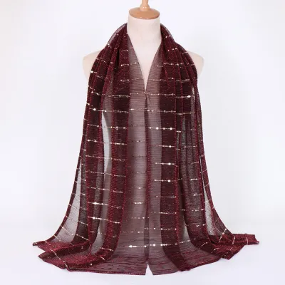 Women Fashion Sequins Thin Breathable Scarf