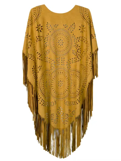 Fashion Boho Summer Women Tassel Shawl Vintage Suede Cloak Scarf