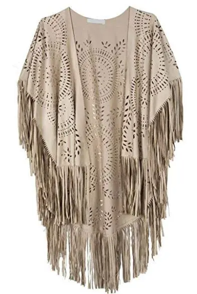 Fashion Boho Summer Women Tassel Shawl Vintage Suede Cloak Scarf