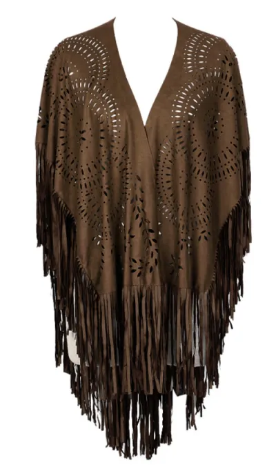 Fashion Boho Summer Women Tassel Shawl Vintage Suede Cloak Scarf