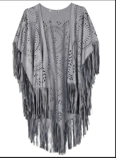 Fashion Boho Summer Women Tassel Shawl Vintage Suede Cloak Scarf