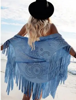 Fashion Boho Summer Women Tassel Shawl Vintage Suede Cloak Scarf