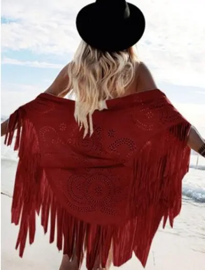 Fashion Boho Summer Women Tassel Shawl Vintage Suede Cloak Scarf