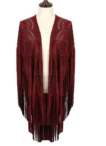 Fashion Boho Summer Women Tassel Shawl Vintage Suede Cloak Scarf