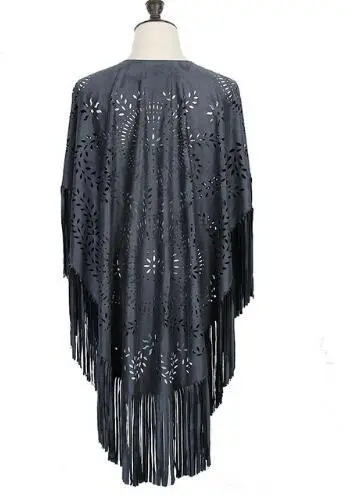 Fashion Boho Summer Women Tassel Shawl Vintage Suede Cloak Scarf