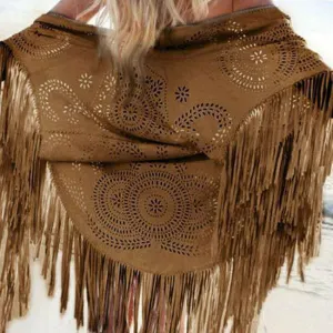 Fashion Boho Summer Women Tassel Shawl Vintage Suede Cloak Scarf