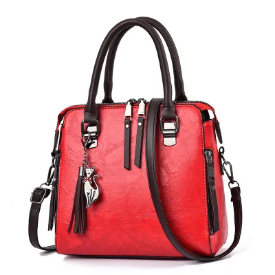 Women Retro Large Capacity Tassel Handbag PU Shoulder Bag