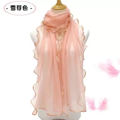 Solid Color Fashion Women Curled Ruffled Stretch Silk Scarf