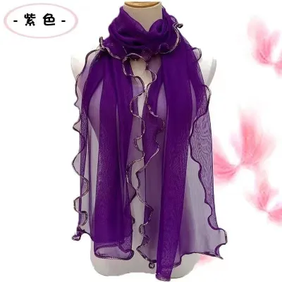Solid Color Fashion Women Curled Ruffled Stretch Silk Scarf