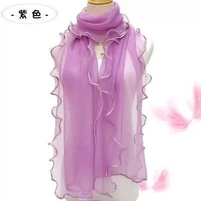 Solid Color Fashion Women Curled Ruffled Stretch Silk Scarf