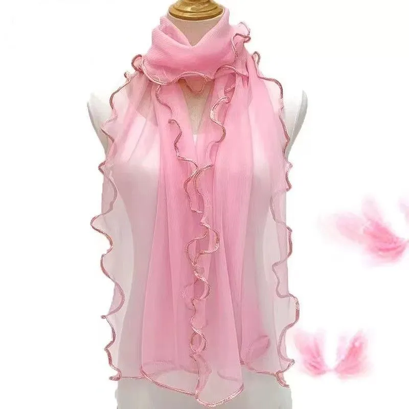 Solid Color Fashion Women Curled Ruffled Stretch Silk Scarf