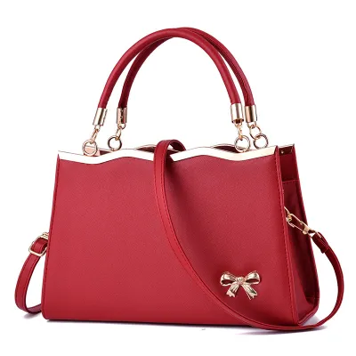 Women's Fashion Solid Color Bow Large Capacity Handbag