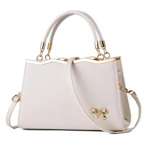 Women's Fashion Solid Color Bow Large Capacity Handbag
