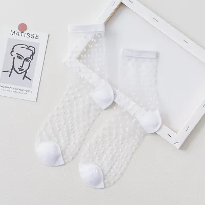 Women Striped Mesh Crystal Wire Sheer Thin Socks for Spring Autumn