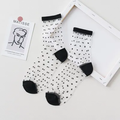 Women Striped Mesh Crystal Wire Sheer Thin Socks for Spring Autumn