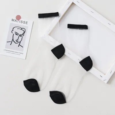 Women Striped Mesh Crystal Wire Sheer Thin Socks for Spring Autumn