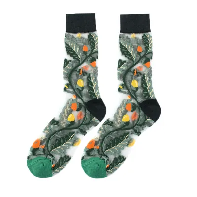 Spring Summer Women Thin Mid-Tube Fashion Flower Mesh Socks