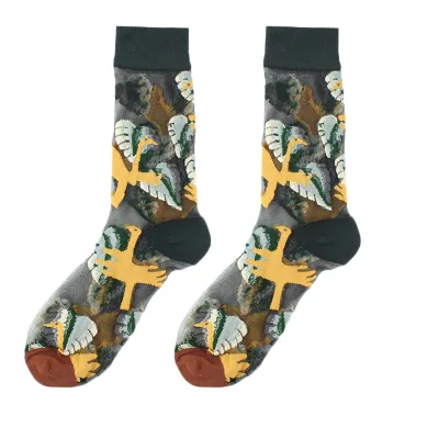 Spring Summer Women Thin Mid-Tube Fashion Flower Mesh Socks