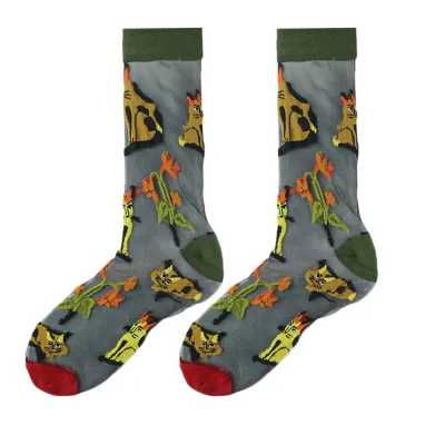 Spring Summer Women Thin Mid-Tube Fashion Flower Mesh Socks
