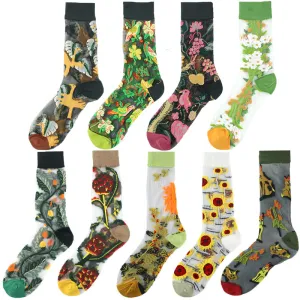 Spring Summer Women Thin Mid-Tube Fashion Flower Mesh Socks