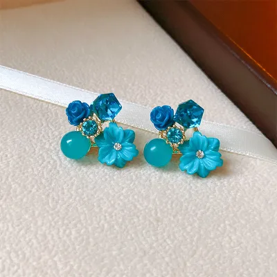 Fashion Women Summer Vacation Purple Crystal Flower Drop Earrings