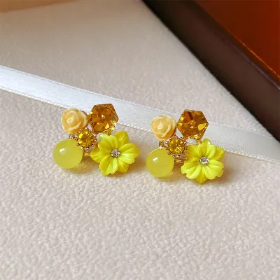 Fashion Women Summer Vacation Purple Crystal Flower Drop Earrings