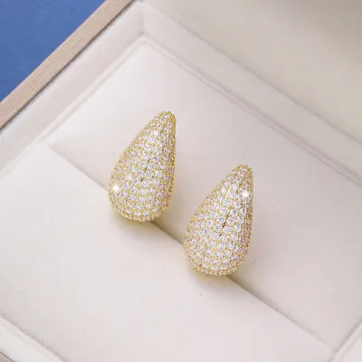 Fashion Women Rhinestone Water Drop Stud Earrings Geometric Copper